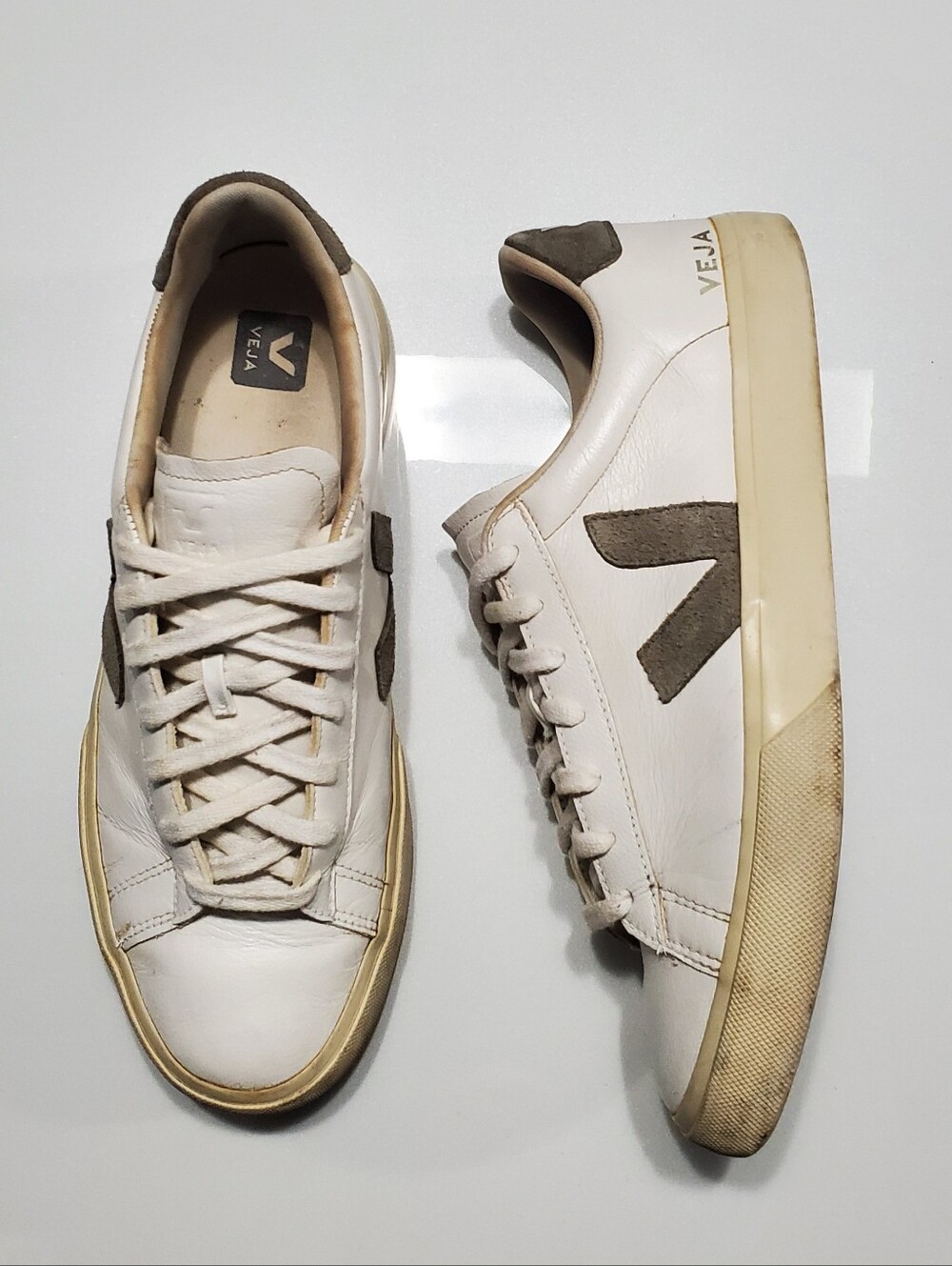 Veja Campo White Leather V-10 Sneakers with Gray Suede V Men Size 11